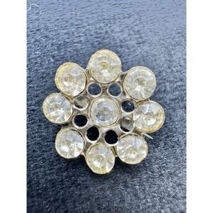 Flower Brooch Clear Rhinestone Silver Tone Round Cluster Pin Vintage